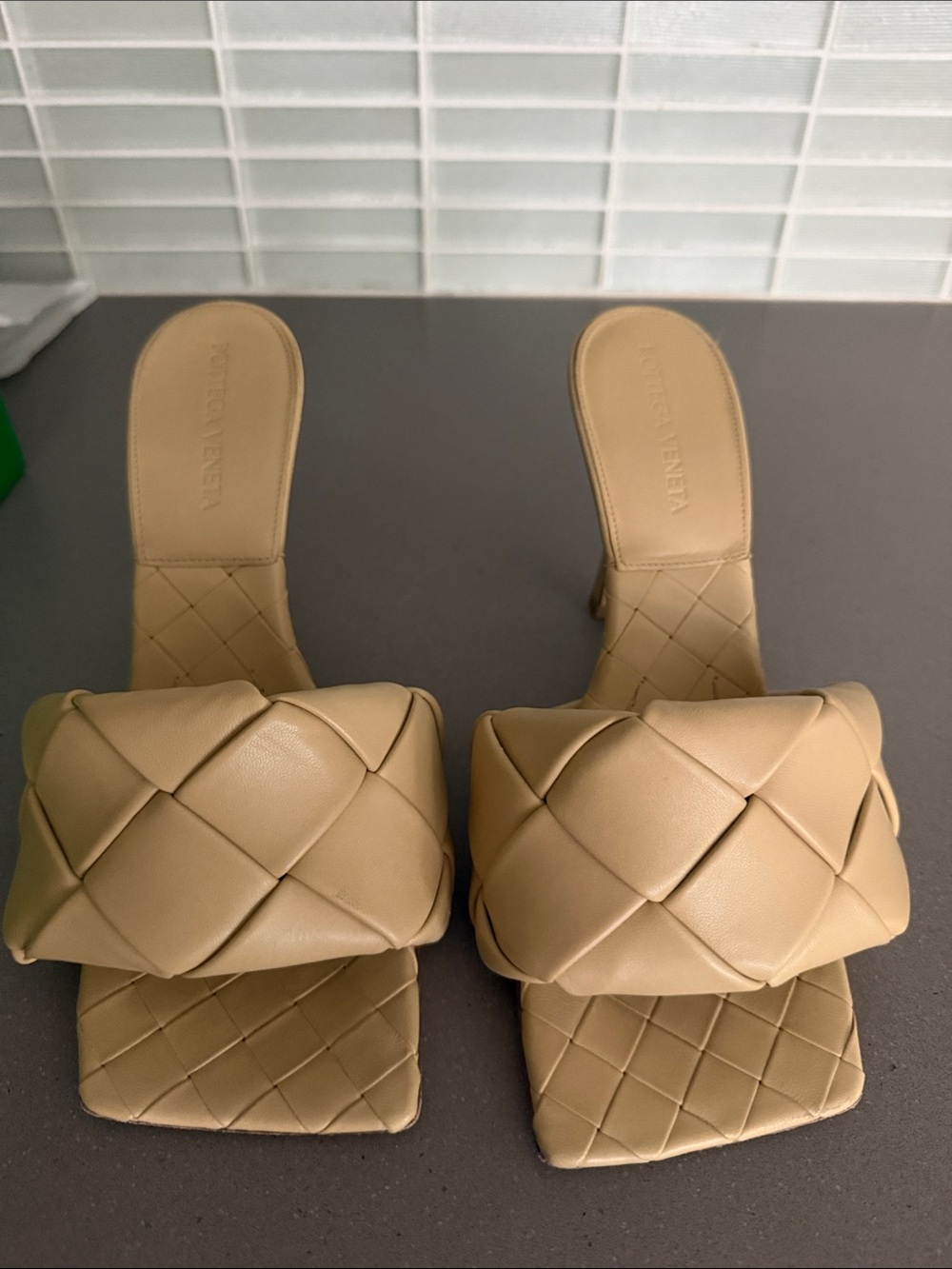 Bottega Veneta Beige Padded Intrecciato Slide Mules